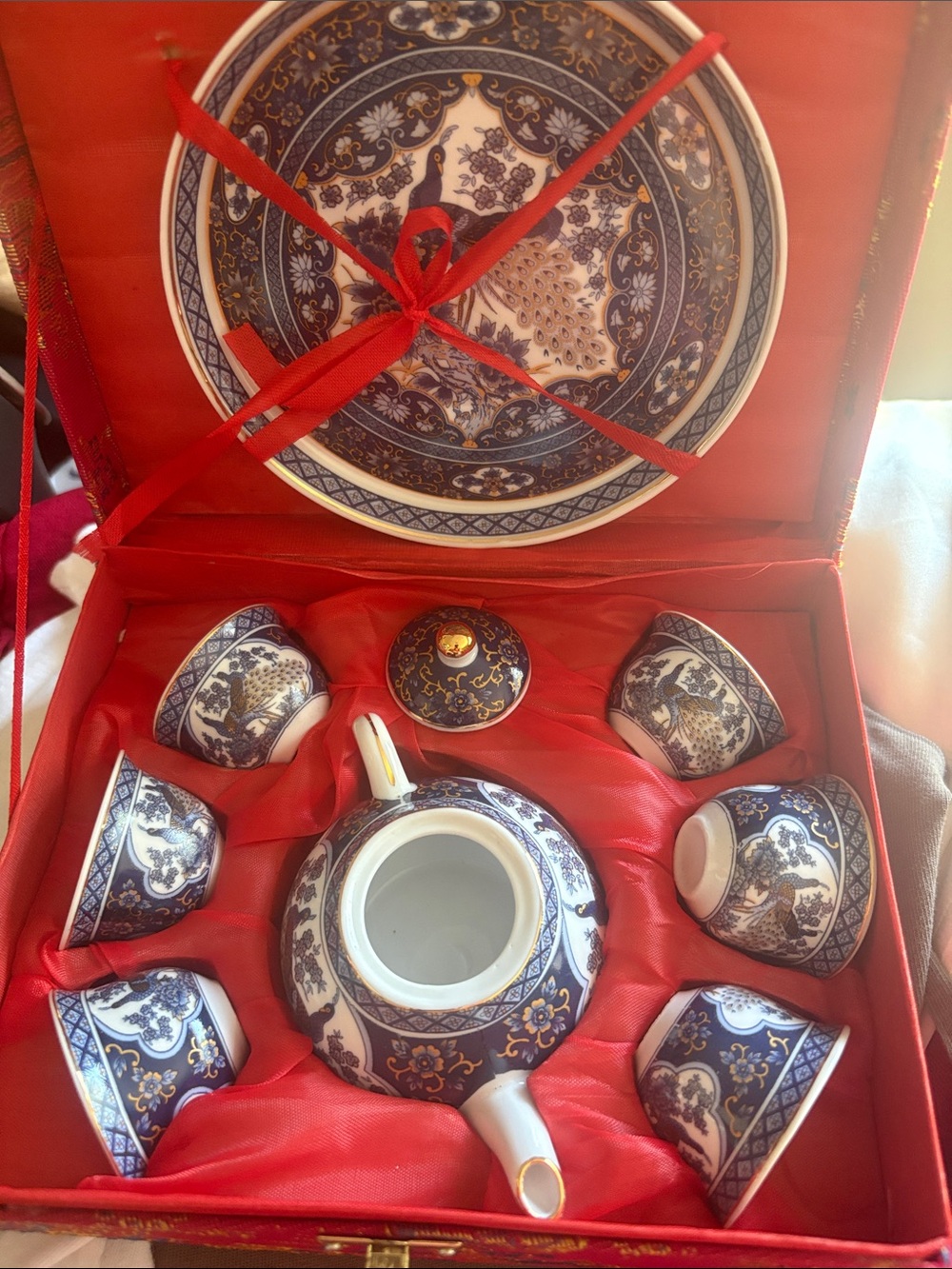 Vintage Blue and White Porcelain Tea Set - 7-Piece Gift Box